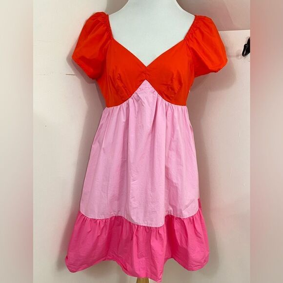 The Get Barbie Colorblock Pink/ Red Cotton Mini Dress S - Picture 1 of 9